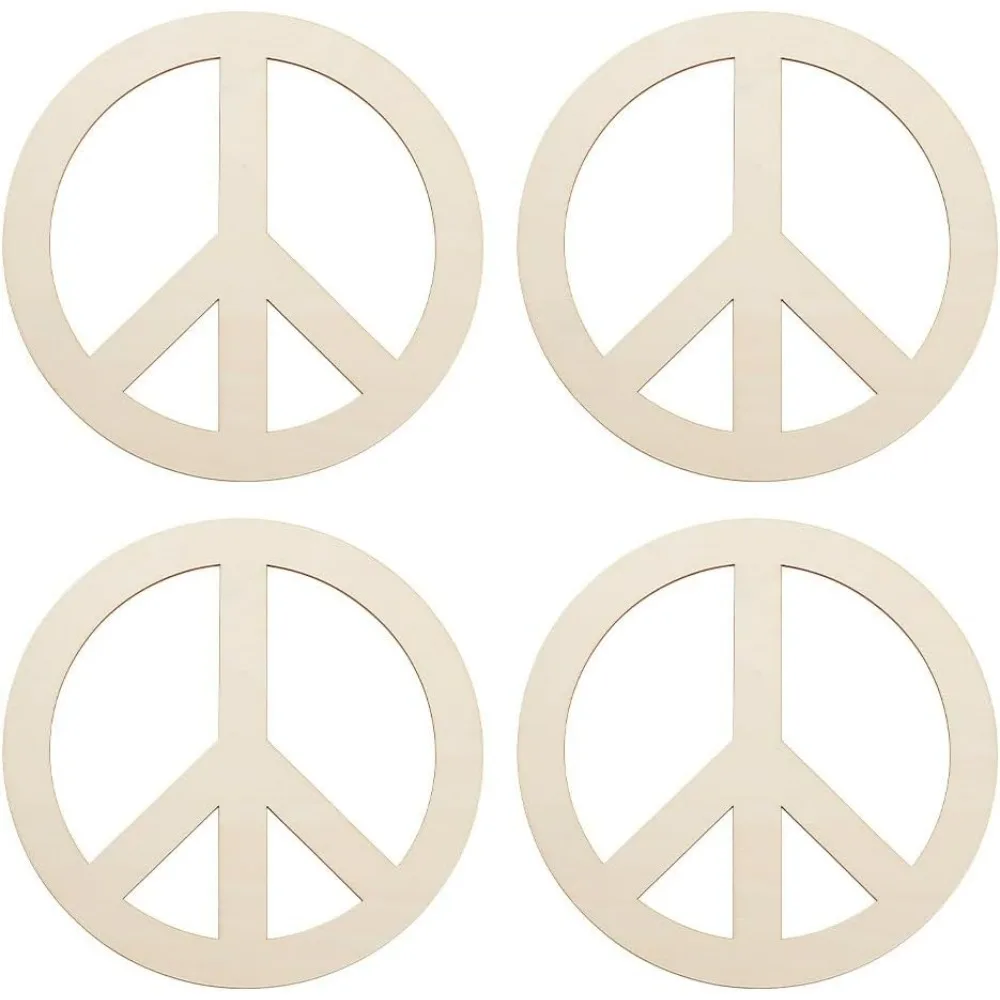 4Pcs Unfinished Wood Pieces 11.8 Inch Peace Sign Wood Pieces Cutout Unfinished Wood Undyed Peace Sign Slices Blank