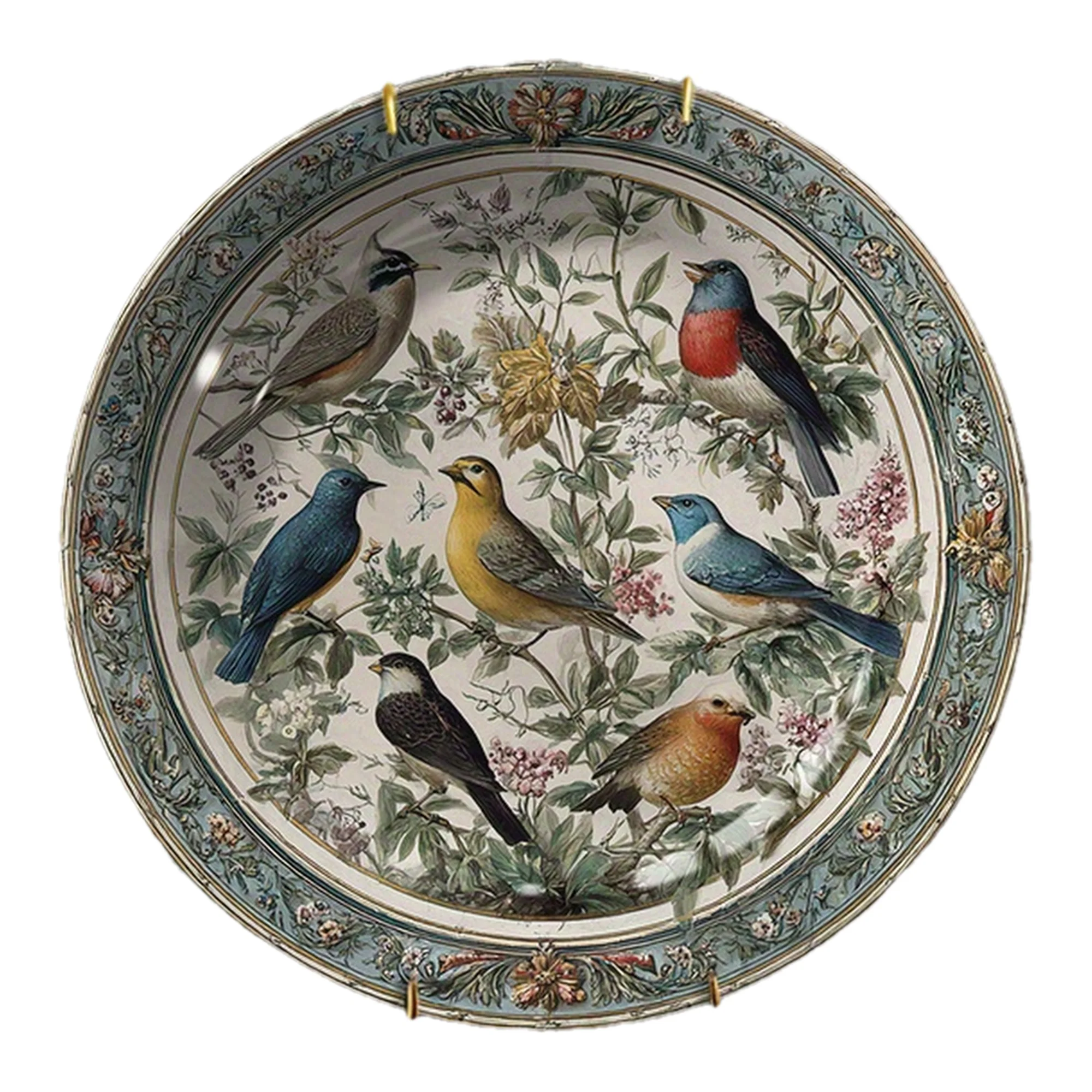 1pcExquisite Ceramic Decorative Plate with Hand-Painted Floral & Bird Design, Home Decor for Living Room & Dining Table,