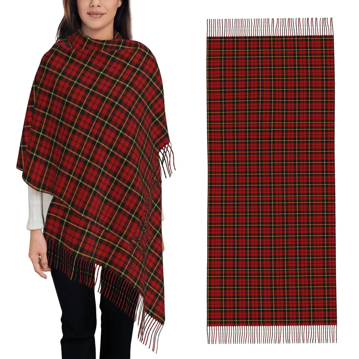 

Классический красный и черный клетчатый шарф Clan Wallace Tartan, шарфы с кисточками, женские мягкие теплые шали и накидки, длинная осенне-зимняя шаль, накидка