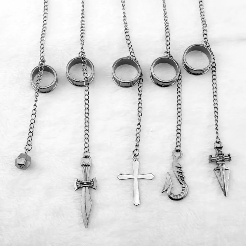 Kurapika Chains Bracelet Hunter Cosplay Cool Five Finger Rings Rapers Full-five Fingers Rings Fashion Jewelry image 2