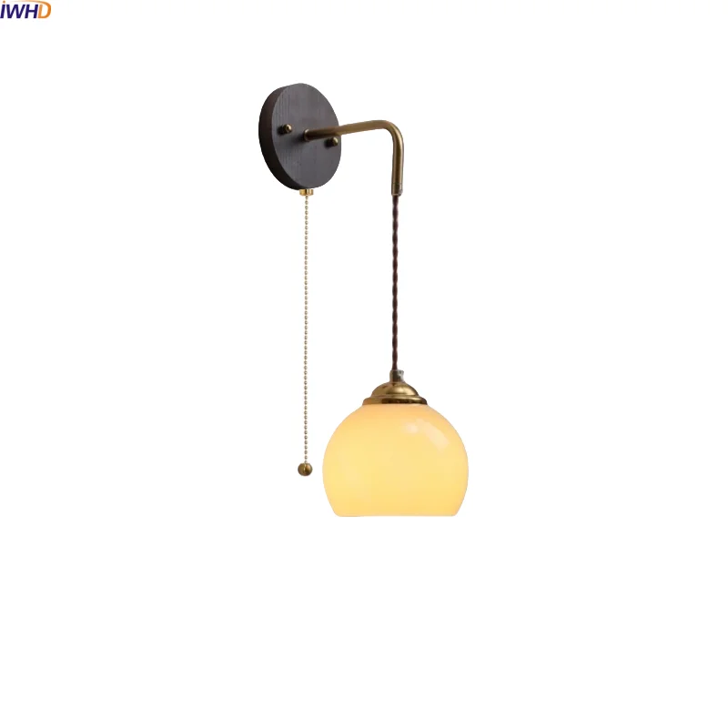 

IWHD Kitchen Glass LED Wall Lamp Lighting For Shower Inside Pull Chain Home Room Decor 220v Bathroom Stair Light Lampara Pared