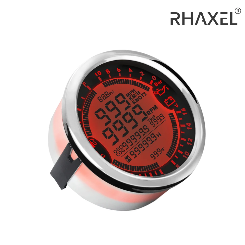 

RHAXEL Multi-Functional Gauge Meter GPS Speedometer Tachometer Hour Water Temp Fuel Level Oil Pressure Voltmeter 9-32V 85mm