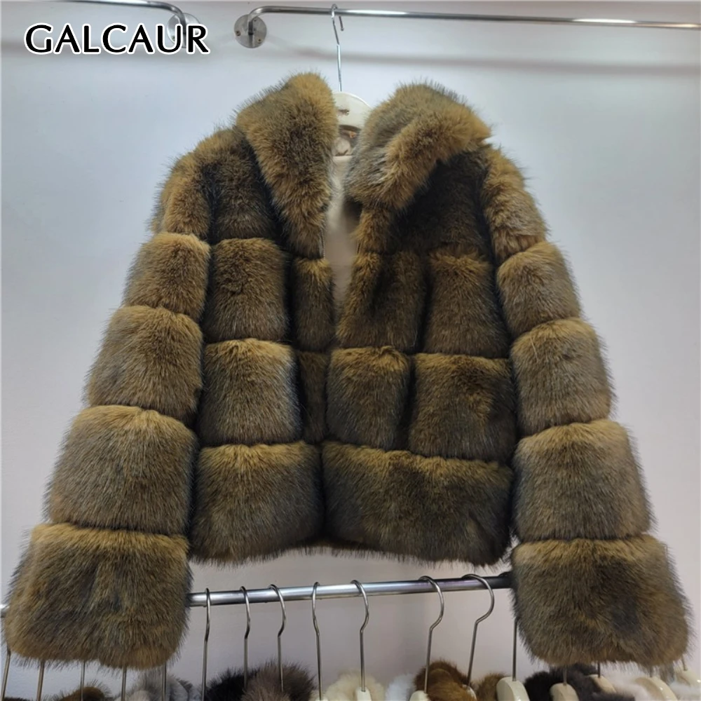 

GALCAUR Solid Spliced Fur Design Jacket Female Hooded Long Sleeve Loose Basics Casual Women's Jackets Autumn Style Fashion New