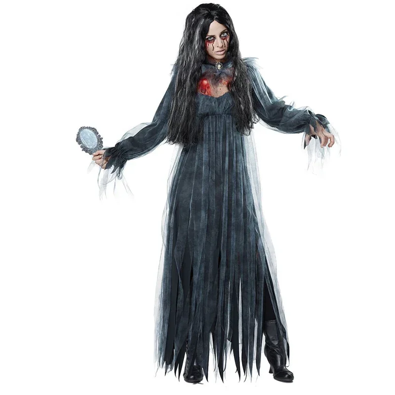 Carnival Halloween Lady Red Black Corpse Bride Costume Horror Bloody Mary Cemetery Zombie Cosplay Fancy Party Dress