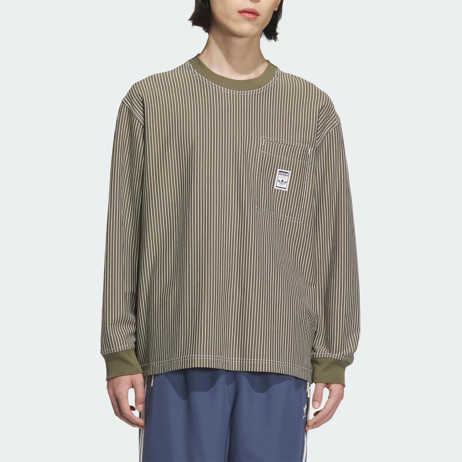 Adidas genuine clover men's loose round neck retro casual long sleeved shirt JX2620