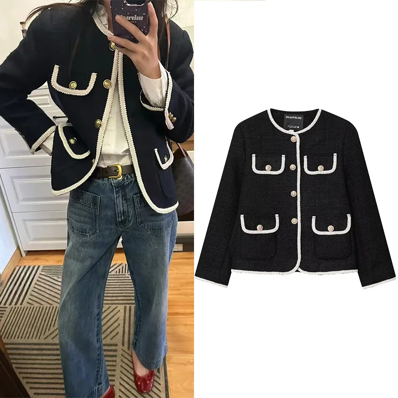 

Лоскутная женская куртка, осенняя повседневная вязаная женская короткая куртка с пуговицами, женские топы, женские куртки, кардиган с круглым вырезом