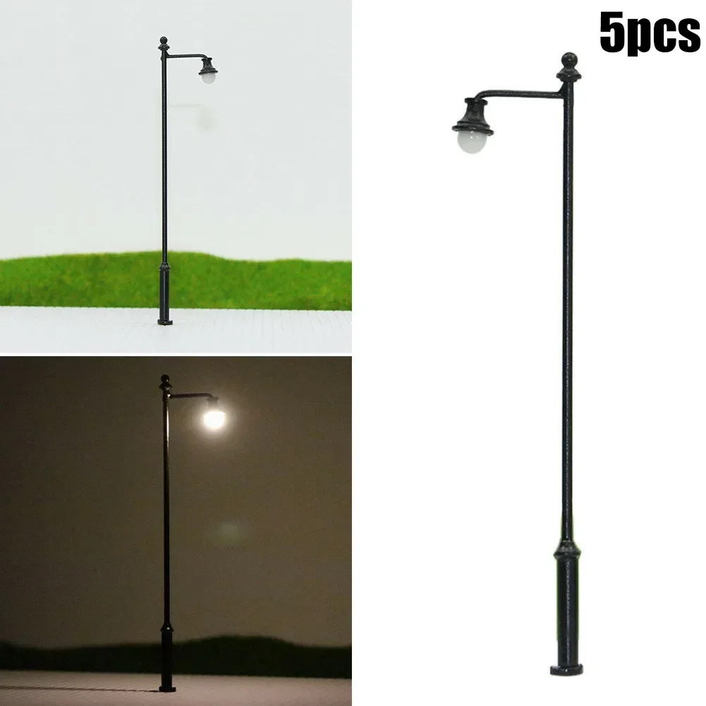 5pcs Model Railway Light 1:87 Lamp Post Street Lights HO OO Scale LEDs 3.54in Warm White Scale Lamps Single Head Lamps Model