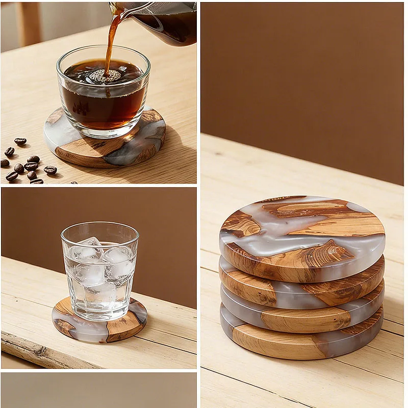 Image 4: Ensemble de sous-verres, sous-verres en bois pour bar, sous-verres en résine pour table basse, œuvre d'art décorative pour table, sous-verres uniques, faits à la main