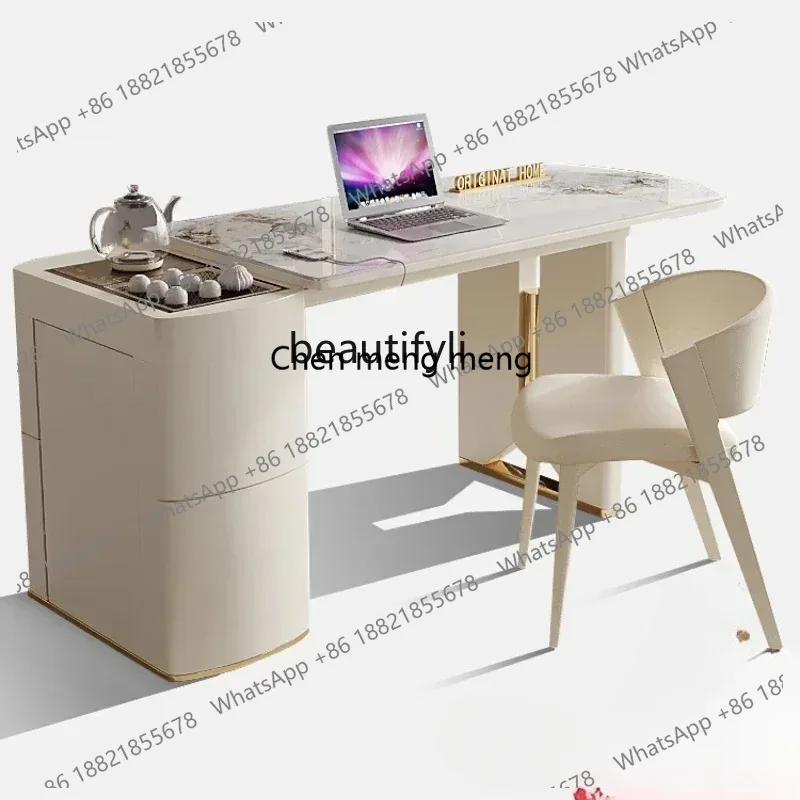 

New Arrivals Light luxury rock slab balcony tea table and chair combination household lifting telescopic cream office tea table