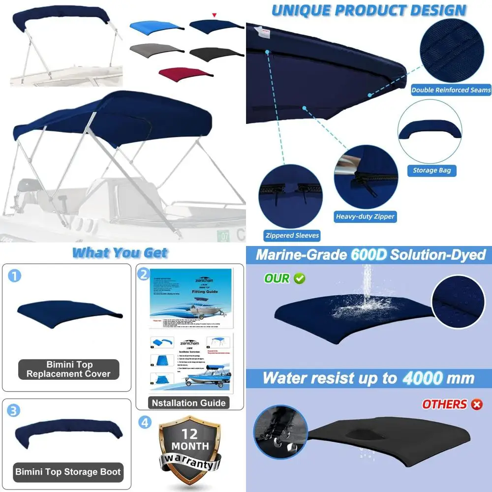 

Морской водонепроницаемый и УФ-защитный тент-бимини для лодок, устойчивый к трещинам, темно-синий