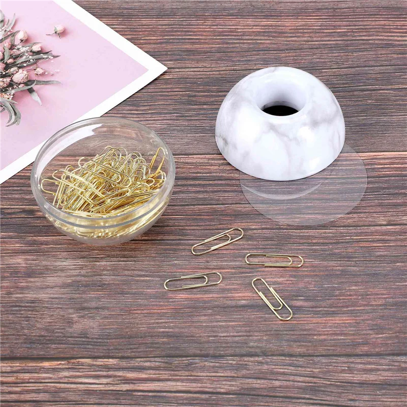 EDT-золотые скрепки для бумаг в элегантном магнитном мраморном белом держателе скрепок, 28 мм, 300 скрепок в коробке