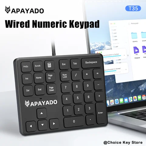 Wired Numeric Keypad 34 Keys USB Number Pad T35 with Arrow Keys Calculator Shortcut Ultra Thin for Laptop PC