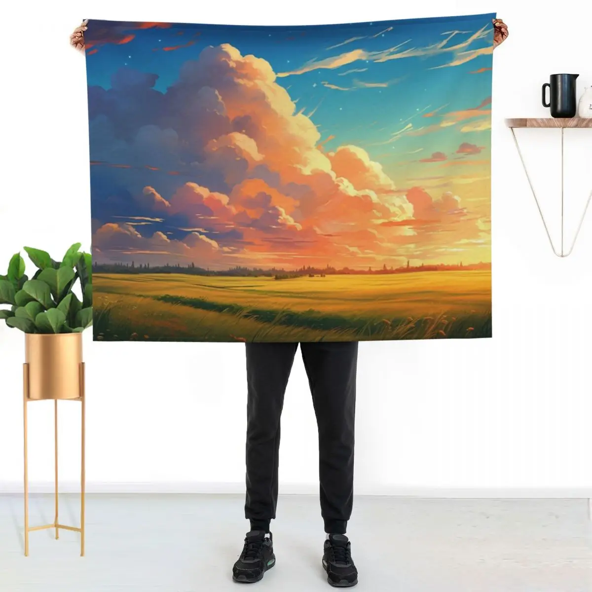japan anime cloud in wind Throw Blanket Foldable Soft Warm Blanket for Outdoor Use