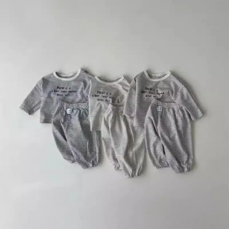 

2024 Autumn New Baby Striped Home Clothes Set Infant Boy Girl Letter Print Tops + Pants 2pcs Suit Toddler Cotton Casual Outfits