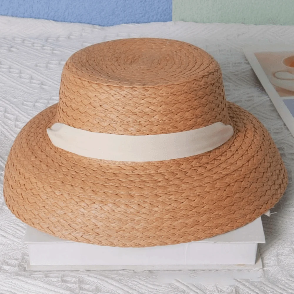 

Large Brim Children Straw Hat with Windproof Rope with Lace Toddler Beach Hat Breathable Rounded Sunshade Straw Cap Vacation