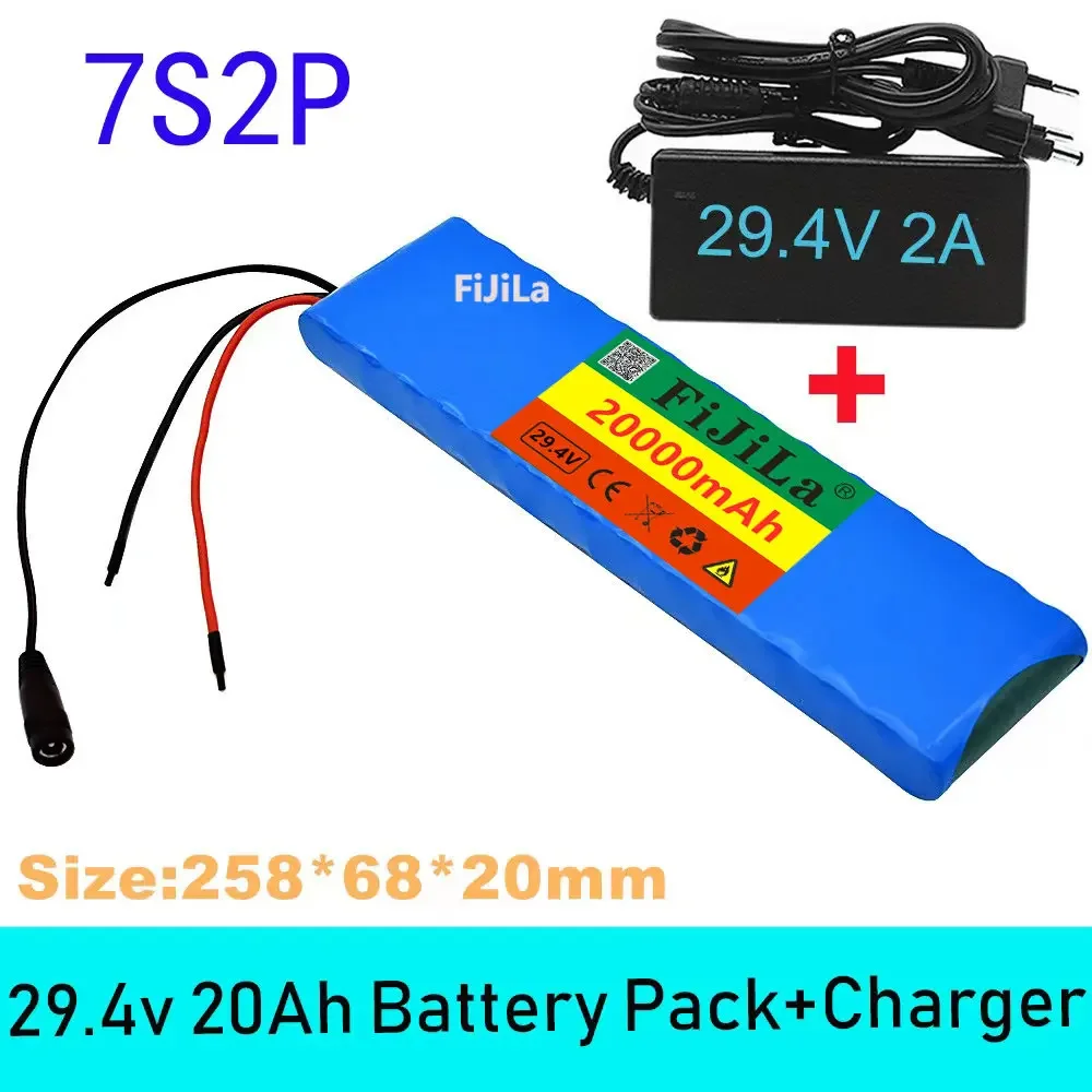 24V 20Ah 7S 2P 18650 li-ion akku 29,4 przeciwko 20000mAh elektrische fahrrad motorower Ausgleich roller 2A Ladegerät