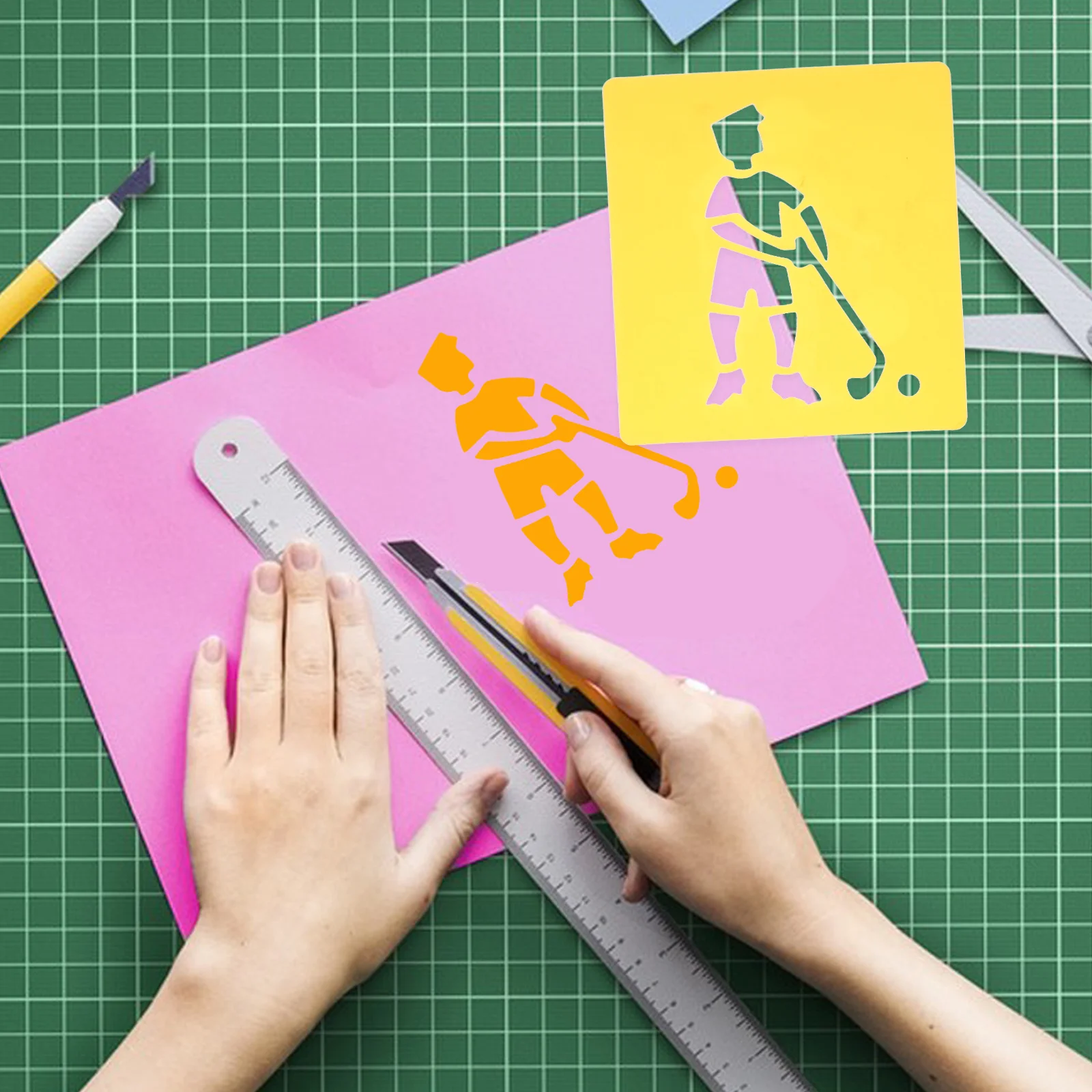 

6 Pcs Sports Drawing Templates Hollow Stencils Kids Basketball Soccer Swimming Paint Tools Plastic Reusable Art Accessories