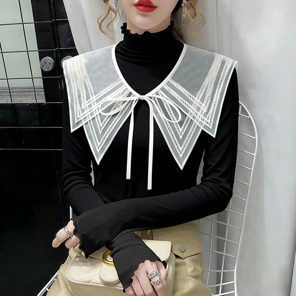 

Women Female Detachable Fake Collar Mesh T Shirt 40 Colors Chiffon Floral Lace Renaissance Doll Collar Shirts Top Clothing Girl