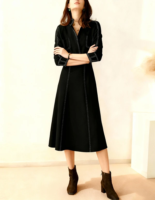 Modigirl-vestido minimalista francés para mujer, vestidos Midi acampanados con costuras contrastantes, elegantes e informales, de Color sólido, 2026