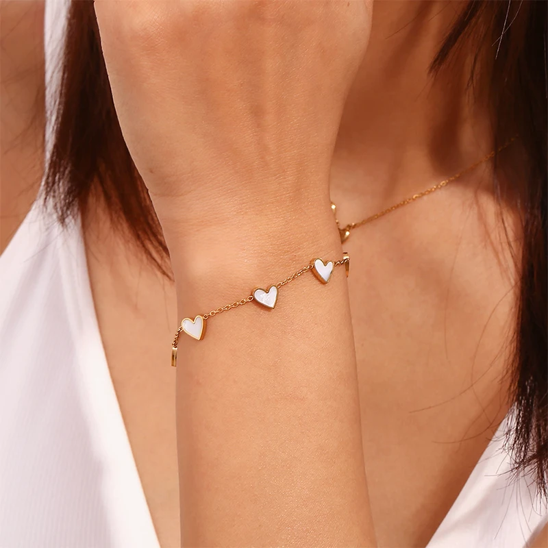 Letdiffery Fashion Heart Charm Bracelet for Women Stainless Steel Minimalist Colorful Oil Drop Love Pendant Bracelets Jewelry
