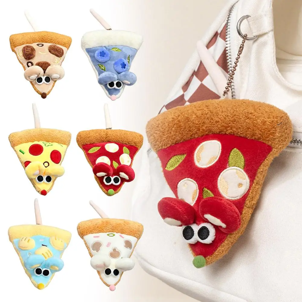 Cute Pizza Keychain Soft Stuffed Food Doll Bag Charm Creative Bag Pendant Keyring Gift For Students Bag Decoration