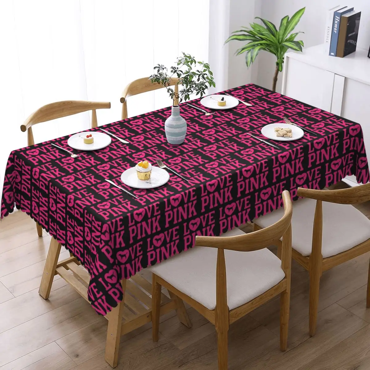 Love Pink Custom Rectangular Tablecloth Oilproof Table Cover for Festival Party Decorations Table Cloth