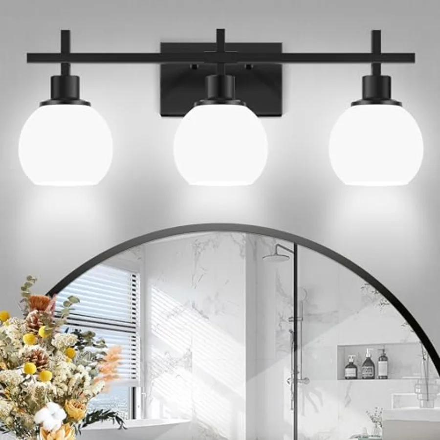 

Modern Vanity Lighting Fixtures, Bathroom Lighting Fixtures Over Mirror Bathroom Wall Mounted Vanity Light with Milky White Gla