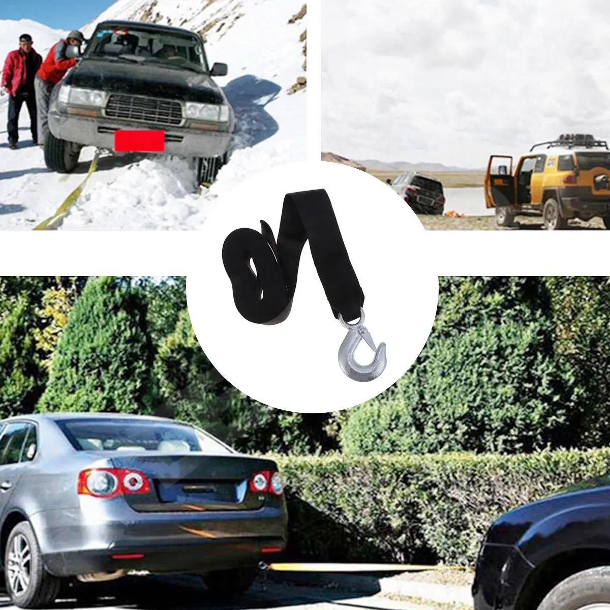 1Set 6M 2Ton Synthetic Nylon Car Trailer Rope Sturdy Winch Tow Strap for Vehicle Recovery Outdoor Emergency Use Forged Hook Anti
