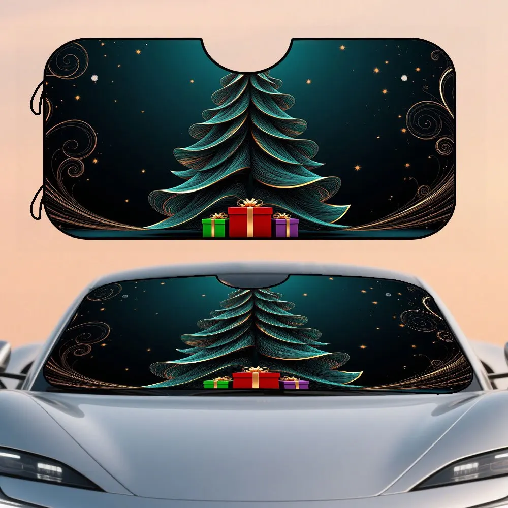 1pc, Abstract Christmas Tree Night Gifts Print Car Sun Visor, Foldable Windshield Sun Shade, Practical And Compact, Designed For