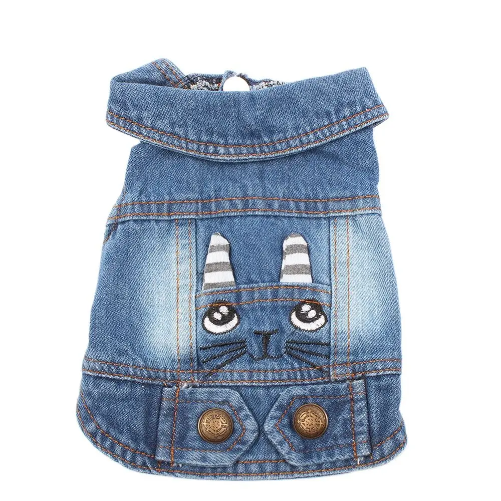 Dog Pet Jeans Jacket New Cute Face Blue Denim Coat Vest Puppy Clothes Apparel 6 Sizes 2 Design