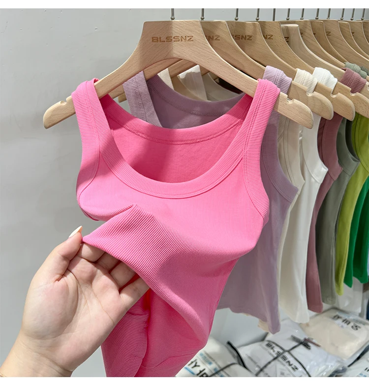 Women Solid Round Neck Ribbed Tank Top Camisole Women 2026 Summer Basic Elastic Tank Top O Neck Solid Tank Top