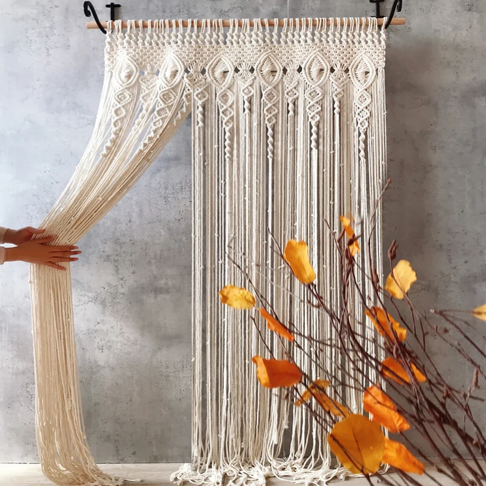 Handmade Hanging Tapestry Macrame Wedding Backdrop Curtain Tassel Wall Art Boho Home Decor No Telescopic Rod Custom Contact US