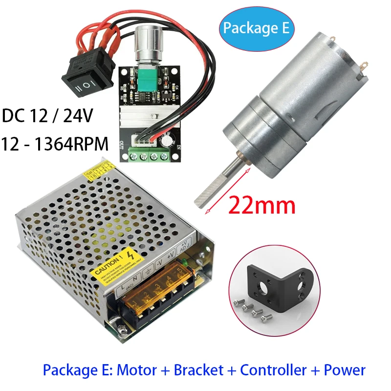 

22mm Shaft 370 Reduction Gear Motor, Motor + Bracket + speed + Power