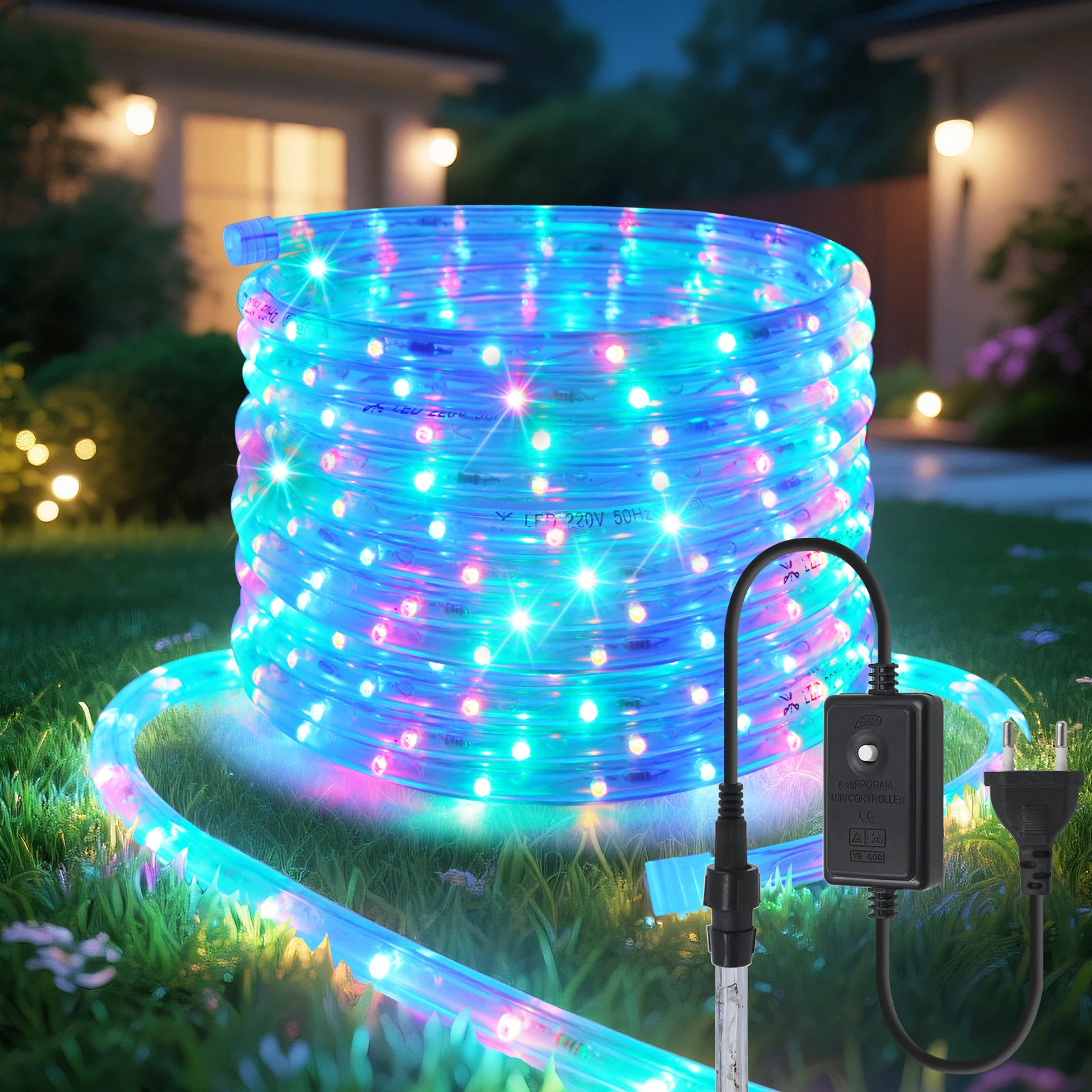 

220V 110V 360° Round-2 Wire LED Rope Tube Neon Strip IP67 Waterproof Flexi Rainbow Tape Rope String Fairy Lights RGB White Warm