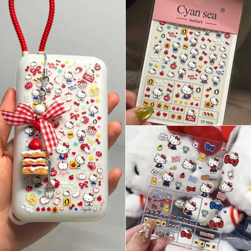 

2025 New Sanrio Hello Kitty Model Relief Stickers Cute Cartoon Nail Decoration Decoration Diy Phone Case Creativity Reward Toys