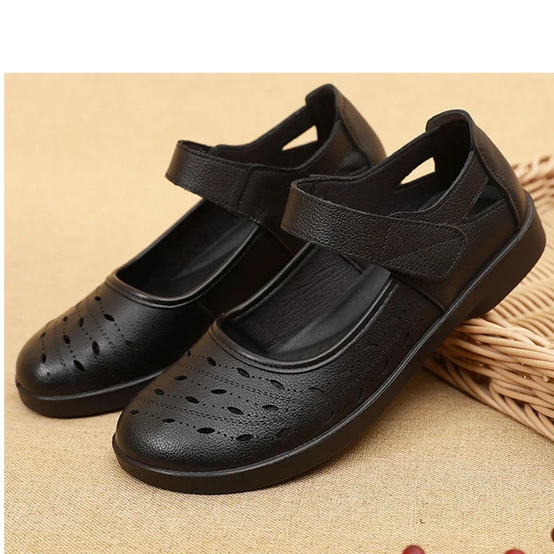 Spring Summer Hollow Genuine Leather Shoes Sandals Platform Increase Shoes Wedges High Heels Large Size Women Shoes