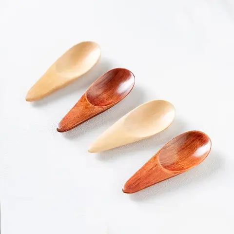 2Pcs 미니 나무 국자, 단단한 나무 조미료 숟가락-느슨한 찻잎, 커피 콩, 사탕, 분유, 향신료, 아이스크림