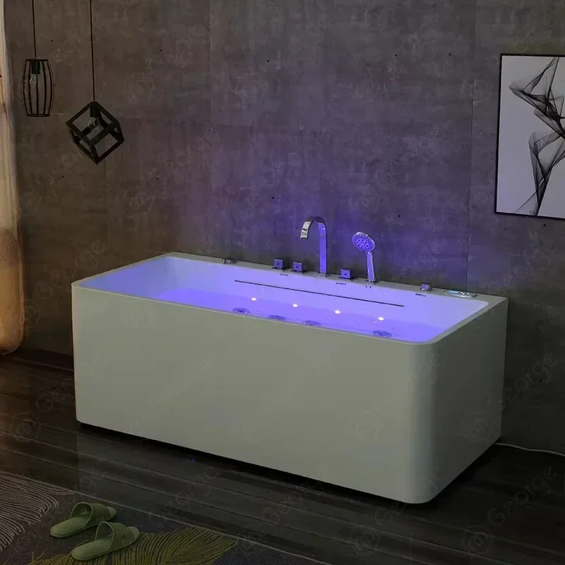 Whirlpool massage bathtub freestanding indoor waterfall RGB mood led jet hotel bathtub spa massage bathtub with shower faucet