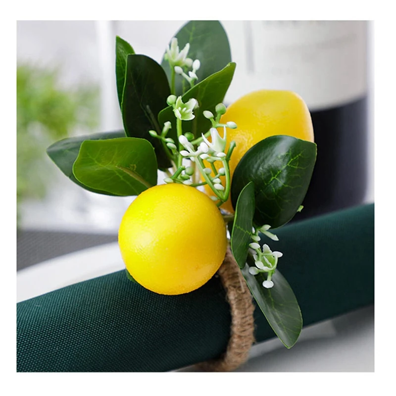 Lemon Napkin Rings Set Of 6 Lemon Vine Leaf Napkin Holders For Dining Table Decor Banquet Wedding Birthday Christmas