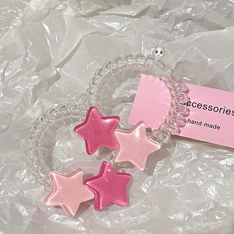 Cute Five Point Star Telephone Cable Hair Band Girl Hair Accessories Rubber Band Headwear Hair Rope Spiral Hair Band