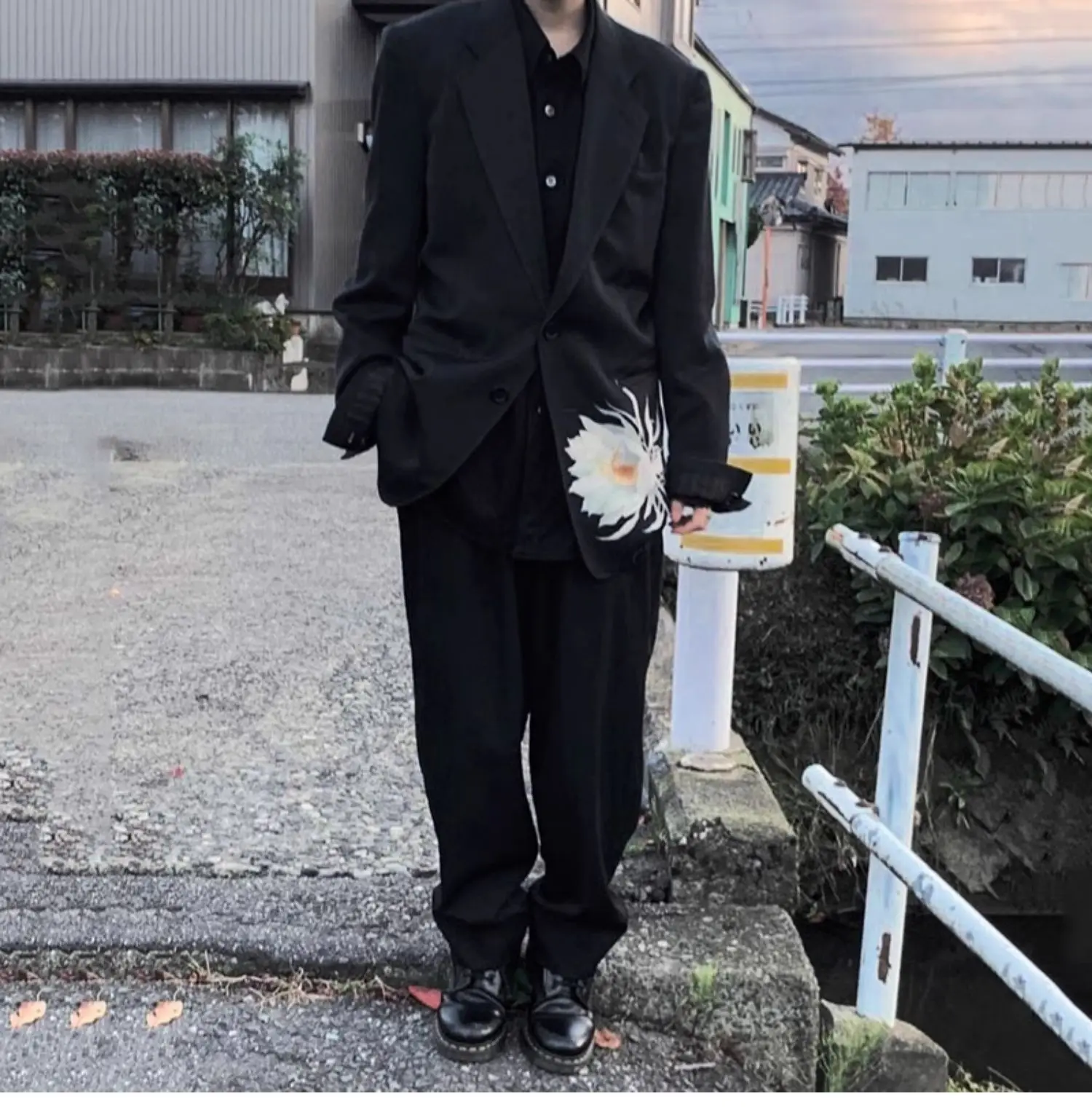 Black Shirt  Suit Epiphyllum Single Breasted Lapel Casual Suit Jacket Trend Blazer,YamamotoStyle