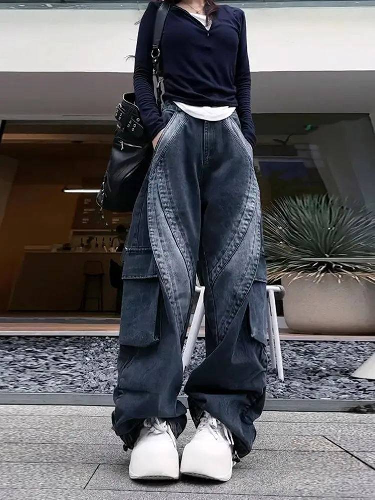 Damskie czarne dżinsy Y2k Baggy Harajuku 90s Oversize Denim Trousers Vintage Jean Pants Japanese 2000s Style Tandetne ubrania 2024