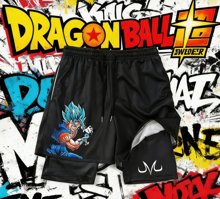

Dragon Ball Vegito Blue Print 2026 Summer Double-Layer Shorts Quick Dry Men's Fitness Running Loose Plus Size Fashion Shorts