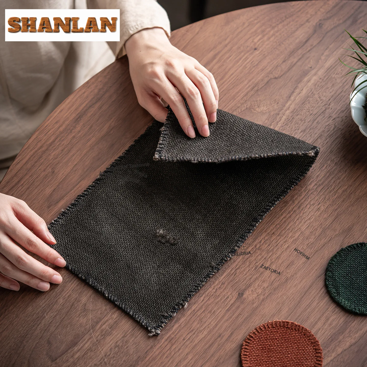 HOYIHM Coarse Hemp Plant Dyeing Tea Table Mats Ancient Big Tea Napkin Drink Coaster Dinner Table Cloth Mat For Tea Ornaments Cha