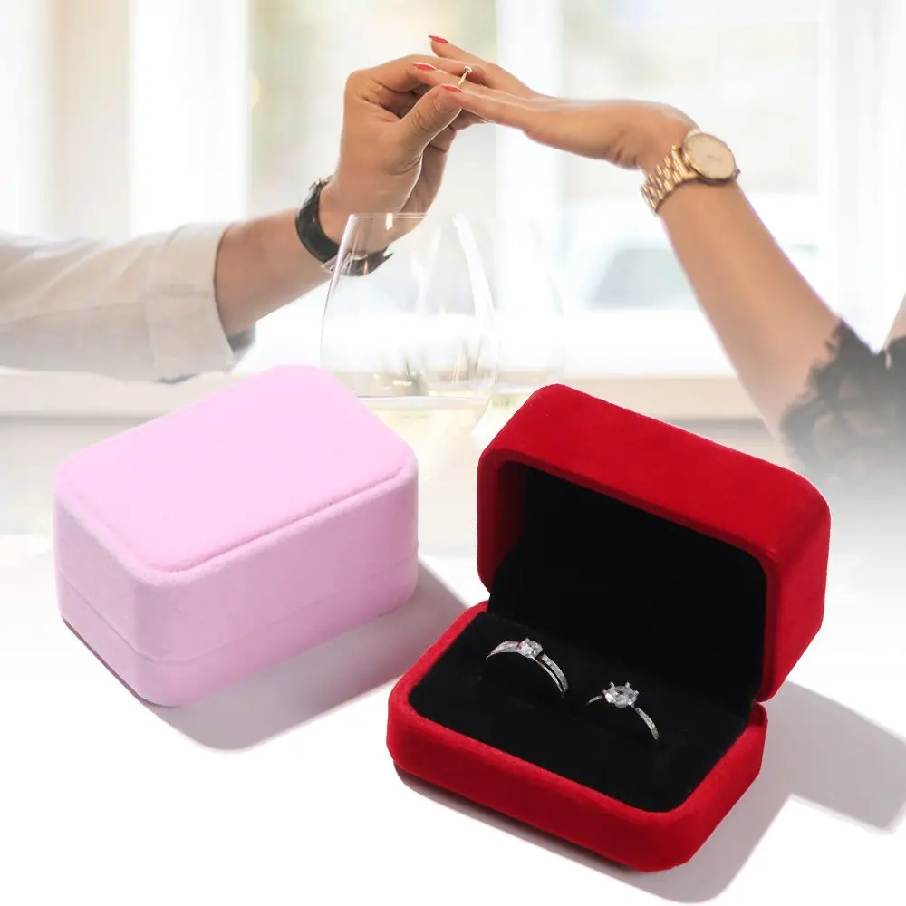 

Durable Square Velvet Jewelry Case Couple Double Ring Box Wedding Ring Display Box Storage Organizer Gift Packaging Box