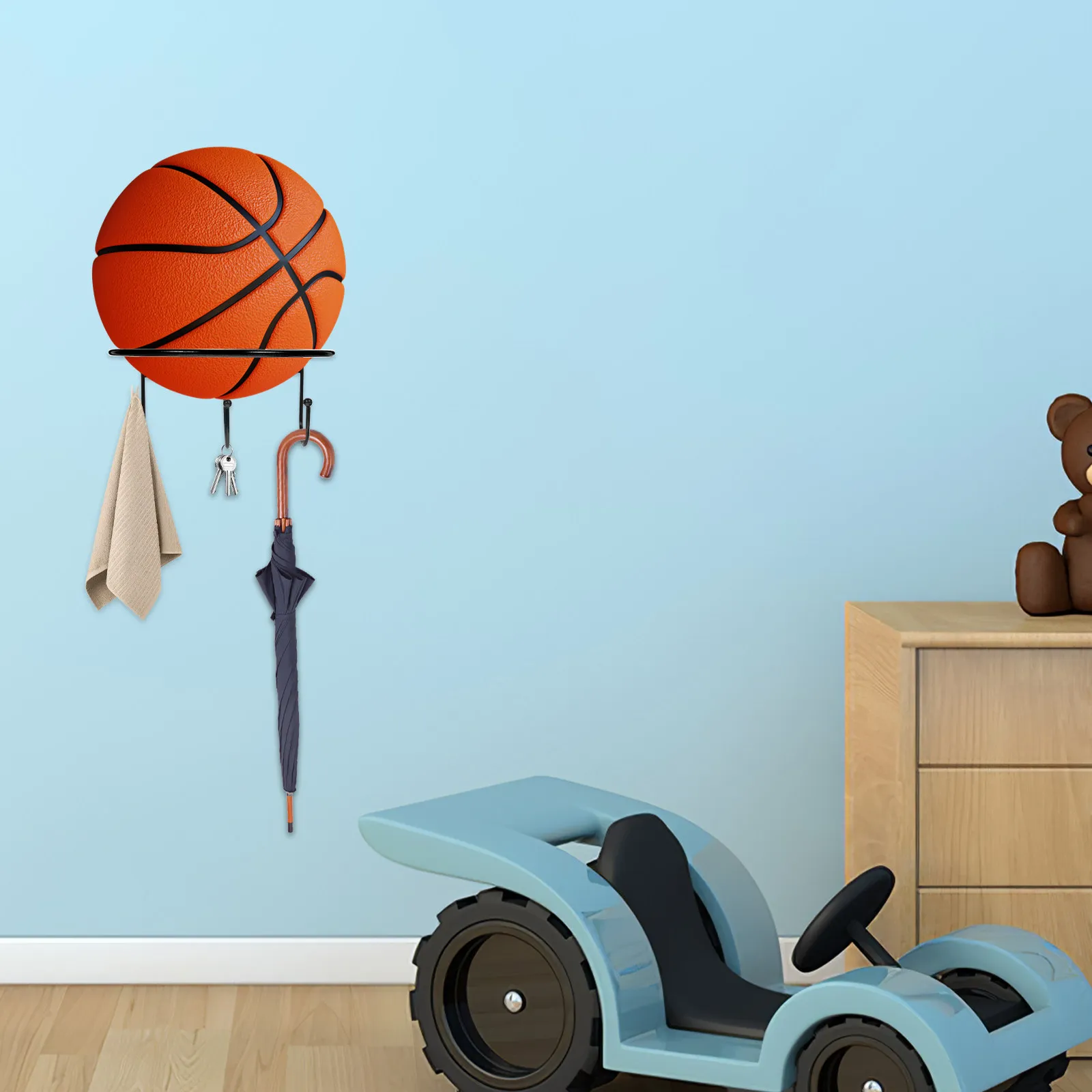 

Настенный держатель для баскетбольных мячей (2 шт.) с прочной железной рамой, универсальная подставка для мячей для дома или спортзала, компактный дизайн, экономия пространства