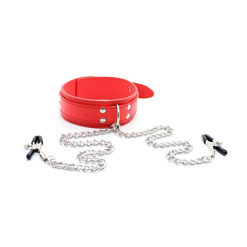 BDSM Leather Choker Collar With Nipple Breast Clamp Clip Chain Couple Slaves Adult Sex Toys Butterfly Style For Couples Games