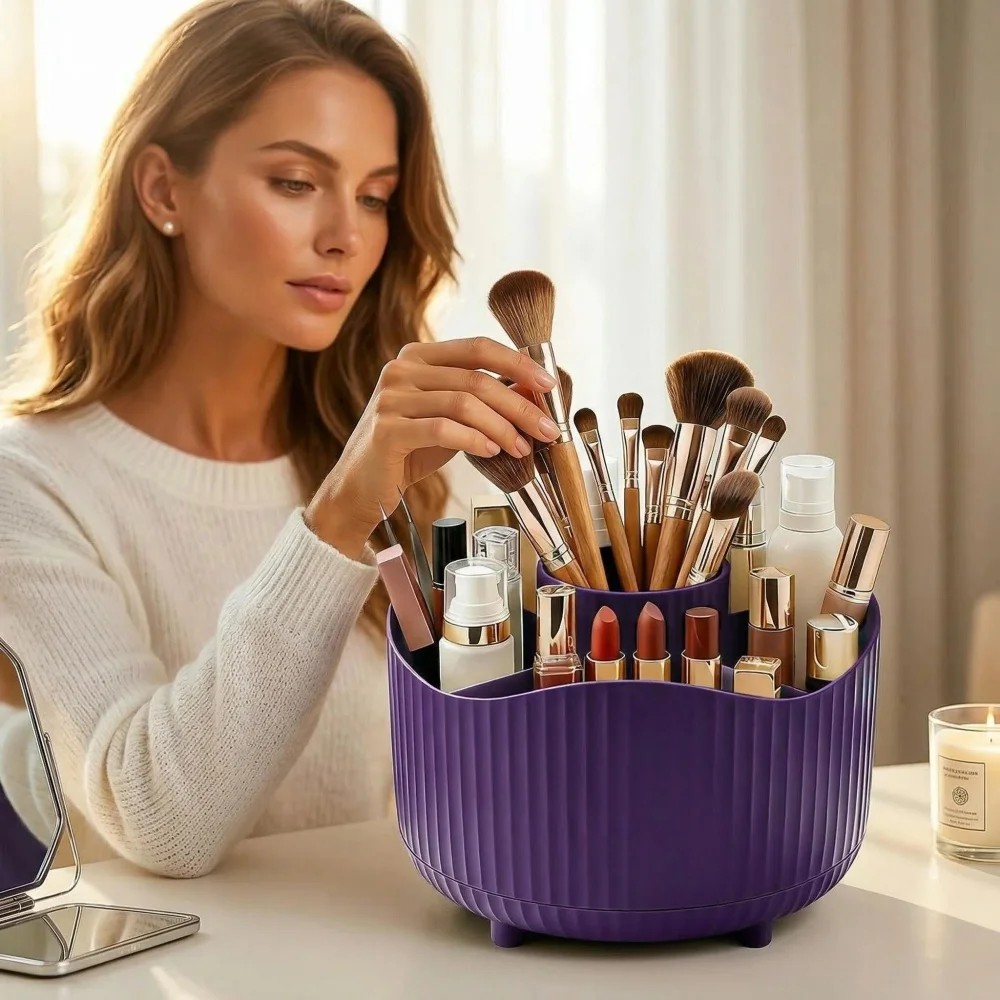 Drehbarer Make-up-Organizer, Desktop-Aufbewahrungsbox, Vielseitiger Behälter für Make-up-Pinsel, Kosmetik, Parfüm, Schmuck
