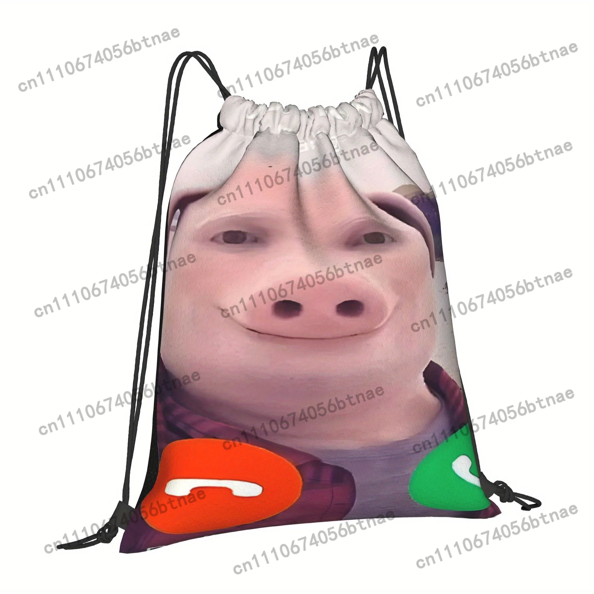 John Pork I Calling Cartoon Pig Drawstring Backpack - Soft Shell Durable Fabric with Adjustable Drawstring Closure, Practical Po