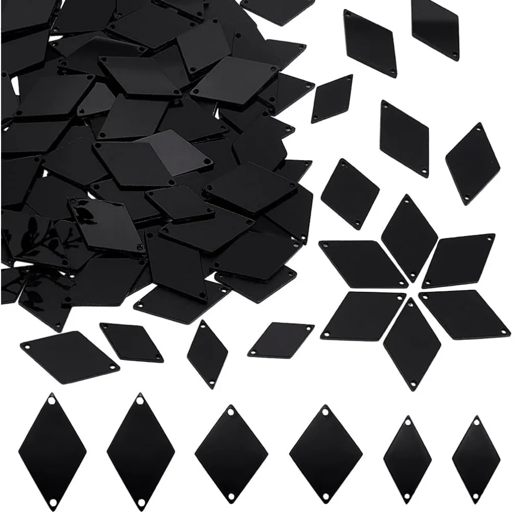 

300 шт. черных пришивных зеркал 18/20/24 мм, ромбовидные зеркала, акриловые зеркала, зеркальные стразы для рукоделия, зеркальные элементы с 2 отверстиями, свободные бусины